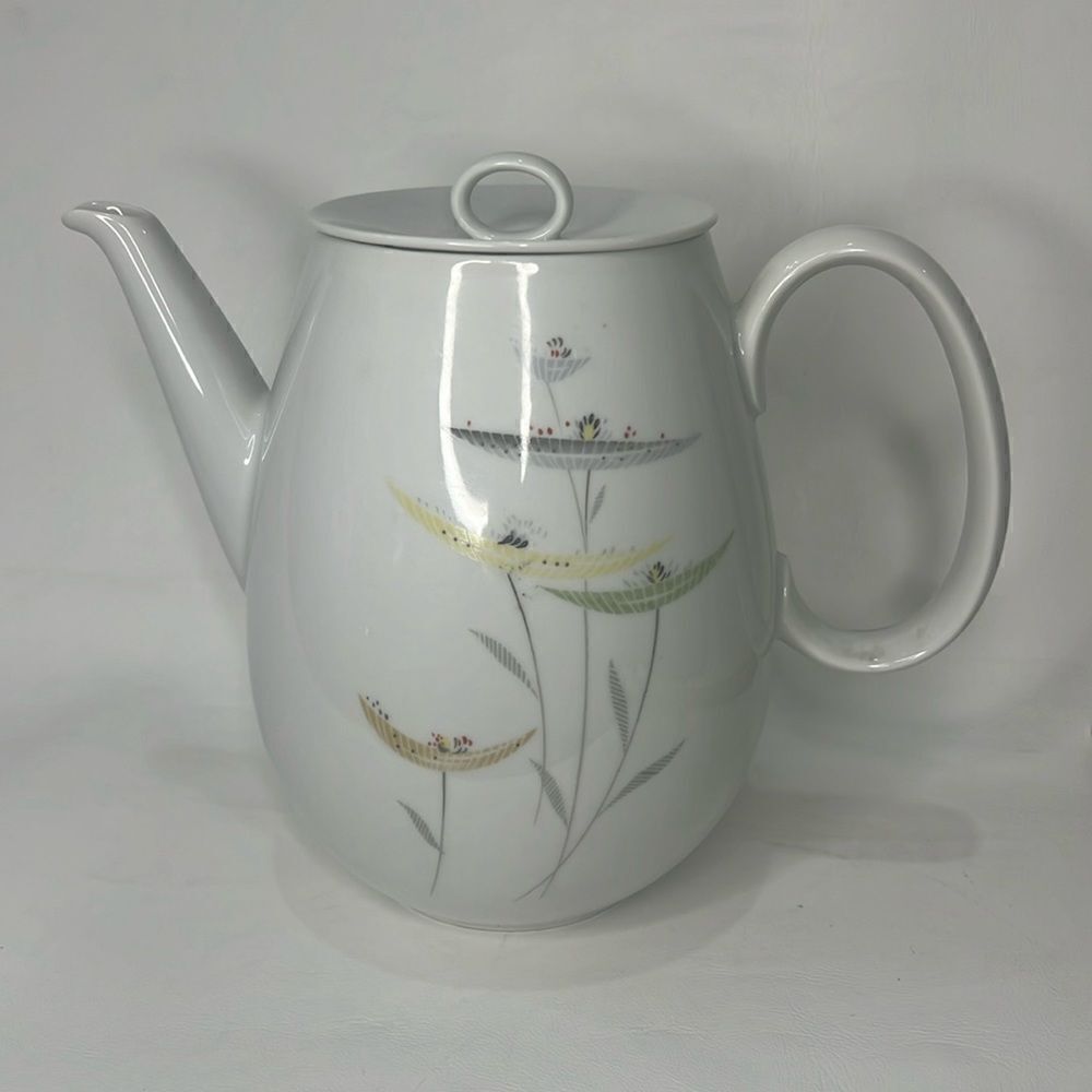 Thomas Germany Coffee Tea Pot With Lid White Floral Porcelain 7 1/4 Inches Tall